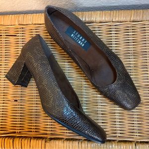 Vintage Stewart Weitzman Brown Snakeskin Print Block Heels Size 8.5